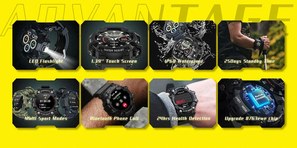 T6plus Compass Altitude Air Pressure Smart Watch 100+ Sport Mode Fitness Tracker Outdoor Military Smartwatch