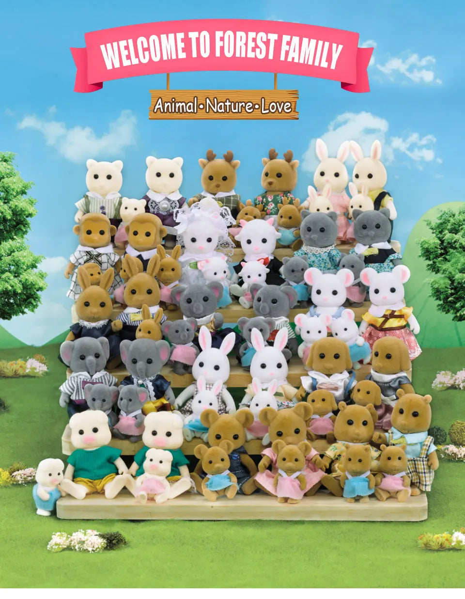 Rabbit Doll 1/12 Micro Dollhouse Reindeer Sheep Elephant Squirrel Family Kitchen Toy Miniature Furniture Set Girl Toy Gift