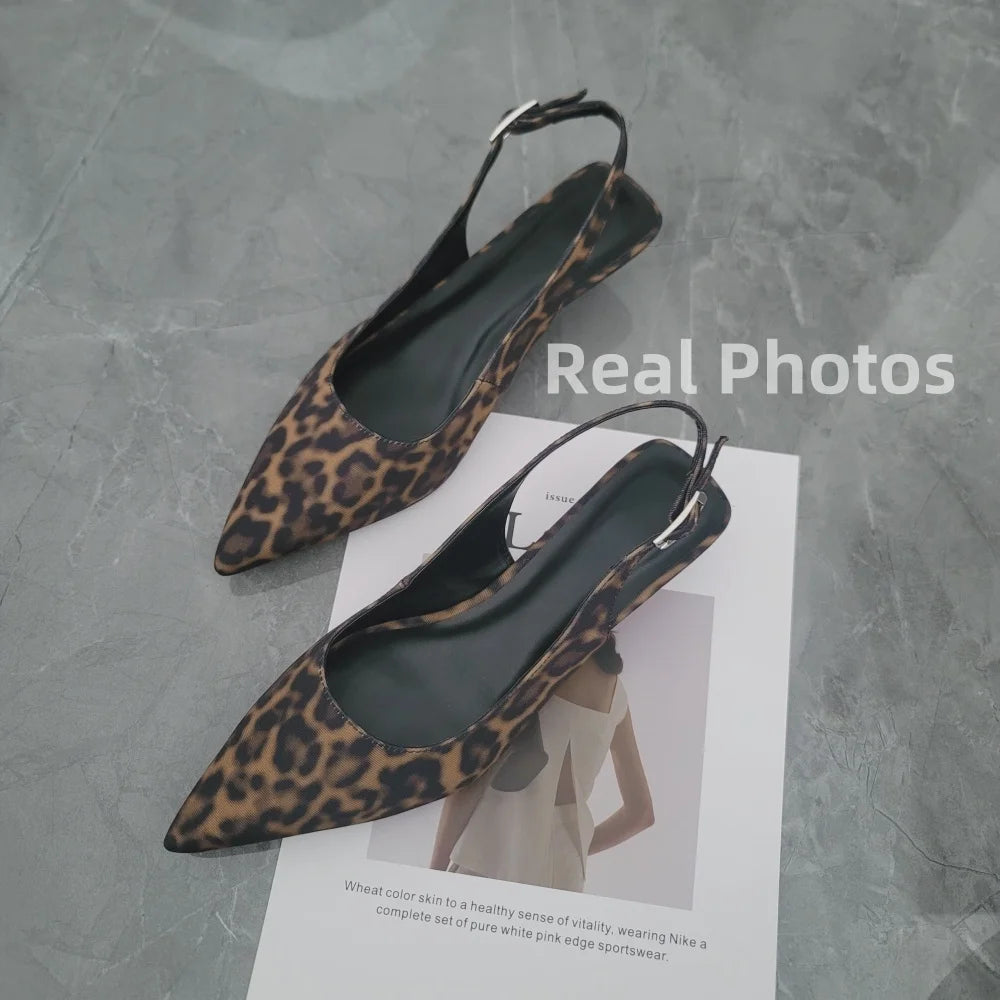 FEDONAS Ins Women Kitten Heels Slingbacks Sandals Leopard Genuine Leather Pointed Toe Party Wedding Shoes Woman Quality Pumps
