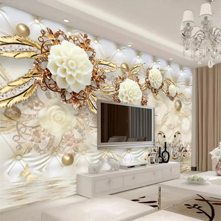 wellyu Custom 3D wallpaper luxury black dahlia soft bag jewelry обои TV background wall living room bedroom moisture wallpaper