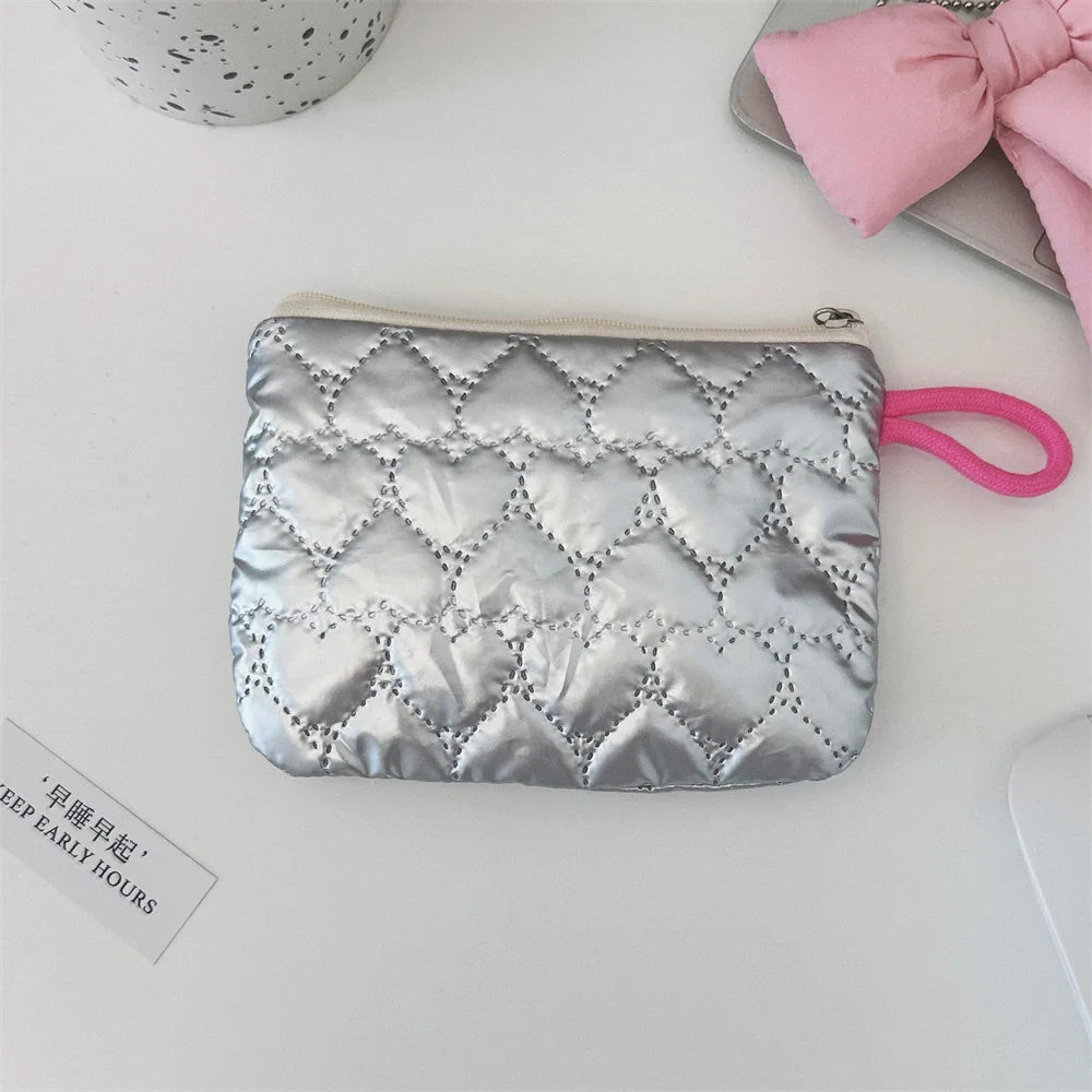 Silver Lingge Bow Pattern Coin Purses Small Canvas Coin Wallet Lady Girls Earphone Coin Key Money Storage Bag Zipper Pouch