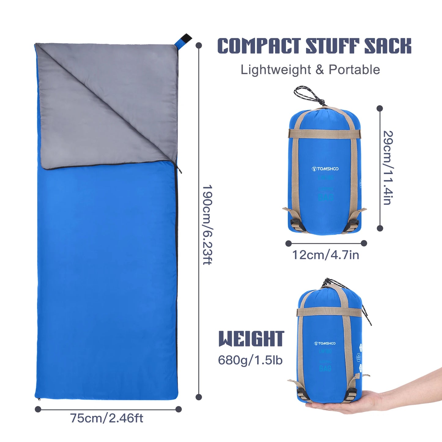 Tomshoo Ultralight Sleeping Bag for Adults 3 Season Outdoor Envelope Sleeping Bag for Camping Backpacking Travel Hiking Supplies