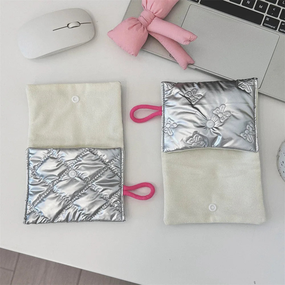 Silver Lingge Bow Pattern Coin Purses Small Canvas Coin Wallet Lady Girls Earphone Coin Key Money Storage Bag Zipper Pouch