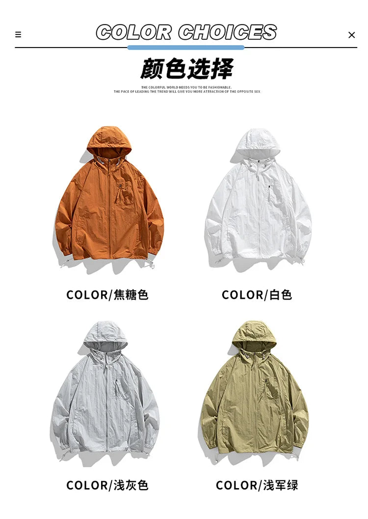 UPF50+Sunscreen Jacket 2024 New Loose and Thin Breathable UV Protection Hooded windbreaker Summer Men's Sunscreen Clothing