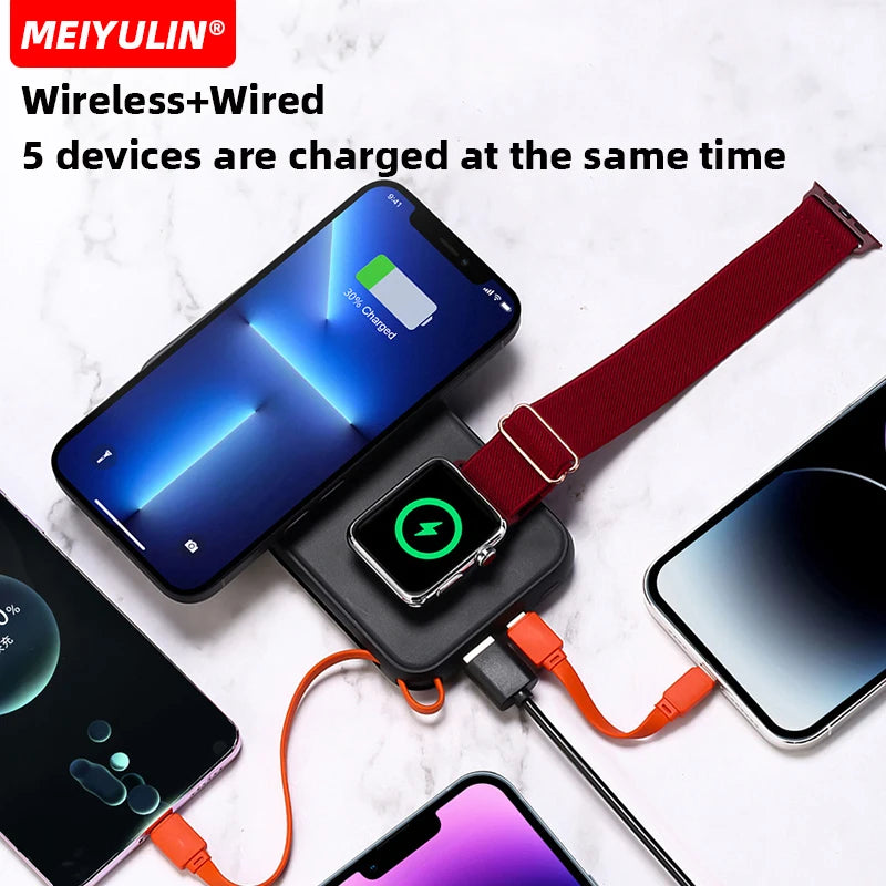 10000mAh Magnetic Wireless Power Bank With Cable Portable USB C Fast Charging External Battery For IPhone 15 Samsung Apple Watch