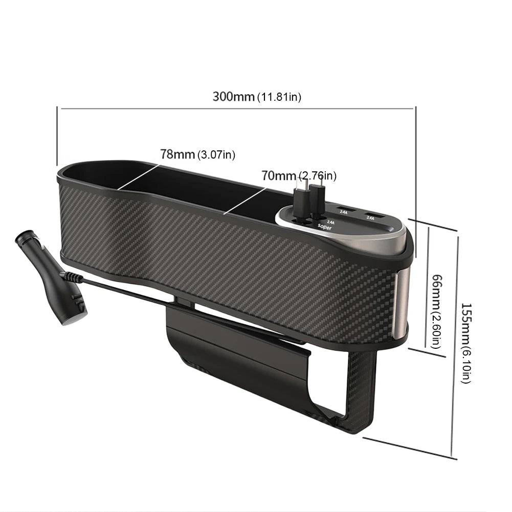 Car Seat Gap Filler Organizer USB Type-C Front Seat Console Side Pocket 10W Car Seat Gap Holder Multifunctional Wireless Charger