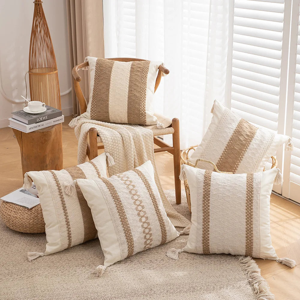 30x50/45x45cm Bohemian Linen Embroidered Fringed Throw Pillow Cover Waist Light Luxury Cushion Cover Pillowcase Home Decor