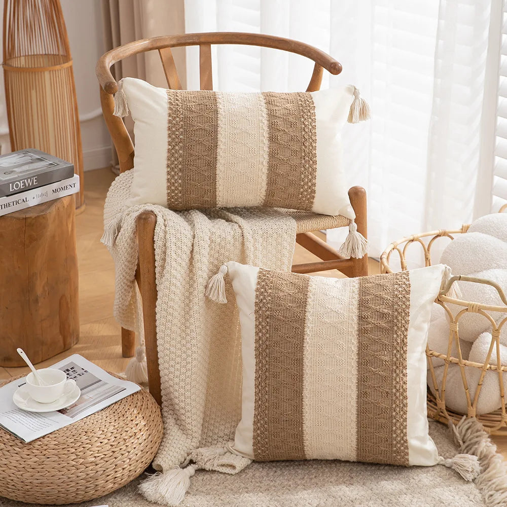 30x50/45x45cm Bohemian Linen Embroidered Fringed Throw Pillow Cover Waist Light Luxury Cushion Cover Pillowcase Home Decor