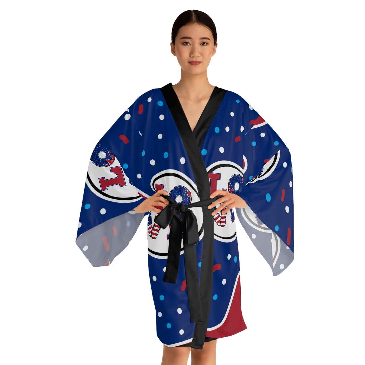 Colorful Long Sleeve Kimono Robe - Fun Patterned Lounge Wear for Relaxing & Celebrations
