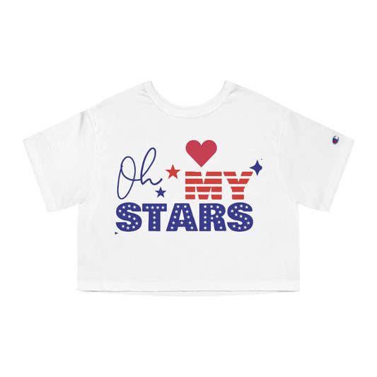 Patriotic Cropped T-Shirt | Oh My Stars | Cute Summer Tee for Women, Holiday Shirt, Casual Wear, July 4th Celebration