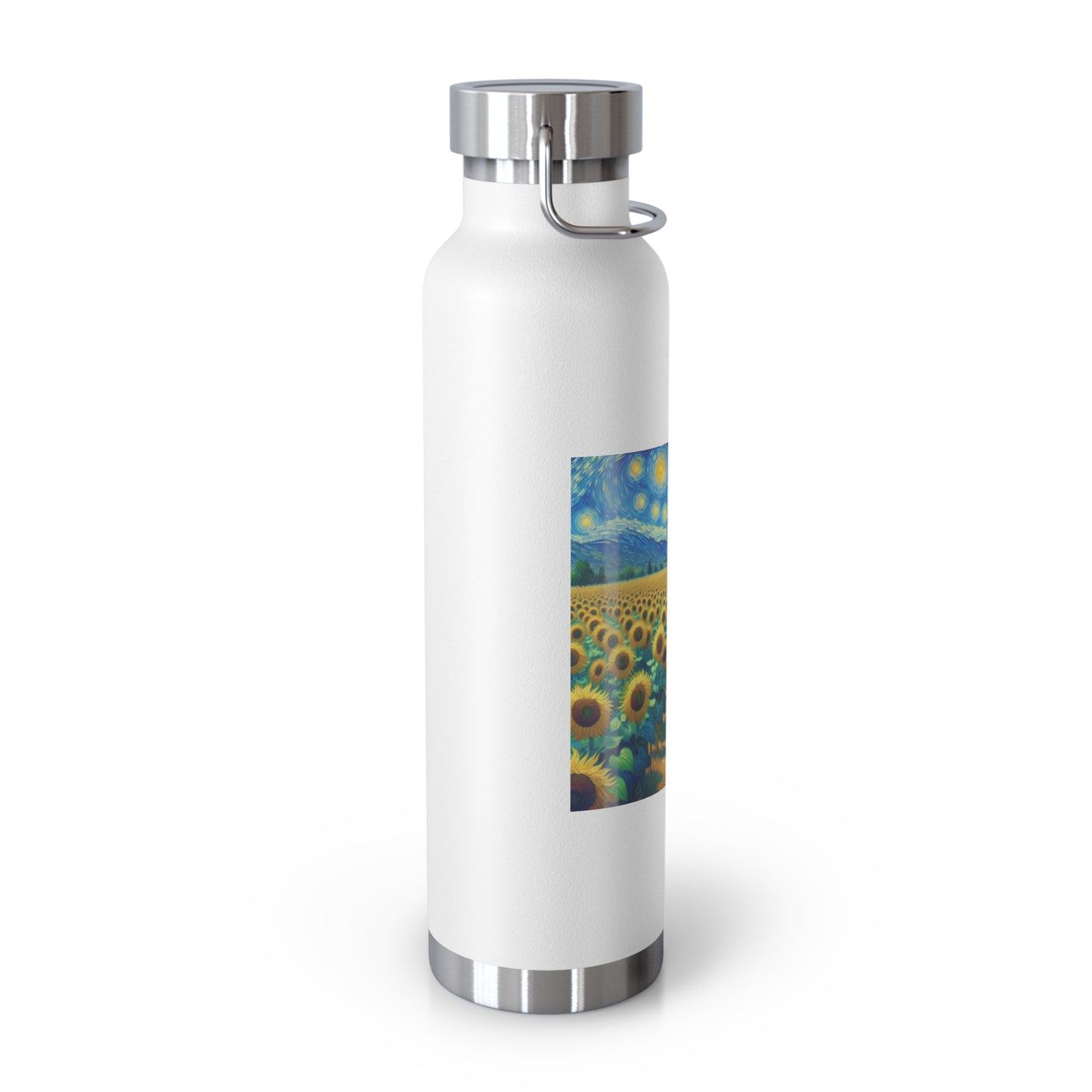 Artistic Copper Vacuum Insulated Bottle - 22oz Sunflower Design, Eco-Friendly Water Bottle, Travel Mug, Gift for Nature Lovers, Camping