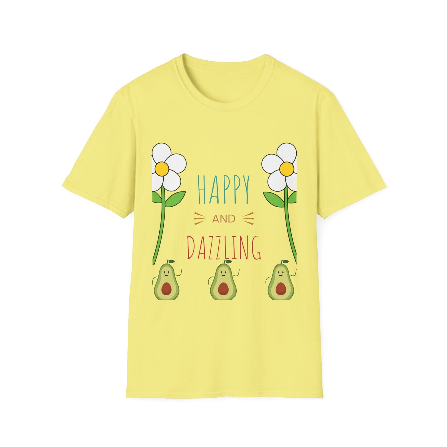 Happy Avocado Graphic Tee, Unisex Softstyle T-Shirt, Cute Gift for Friends, Summer Fashion, Funny Quote Shirt