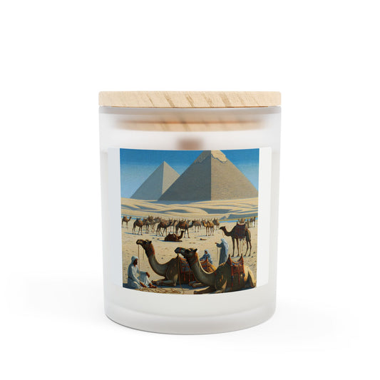 Desert Oasis Scented Candle - 11oz Frosted Glass with Camel and Pyramid Design