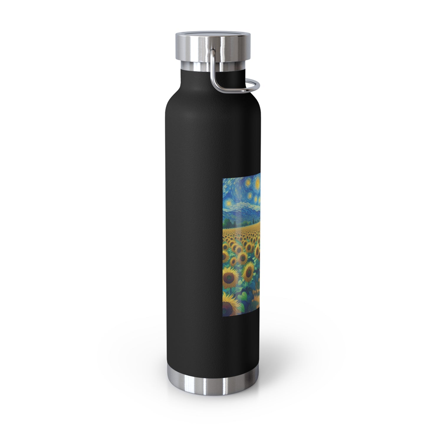 Artistic Copper Vacuum Insulated Bottle - 22oz Sunflower Design, Eco-Friendly Water Bottle, Travel Mug, Gift for Nature Lovers, Camping