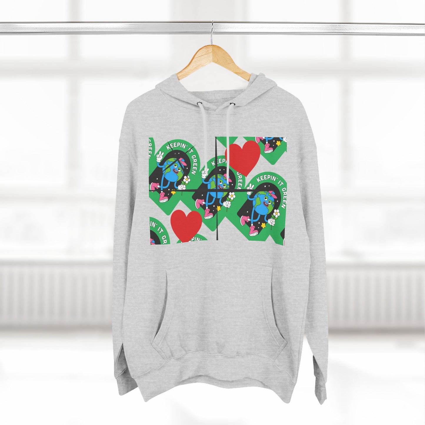 Keep It Green Three-Panel Fleece Hoodie for Eco-Conscious Style
