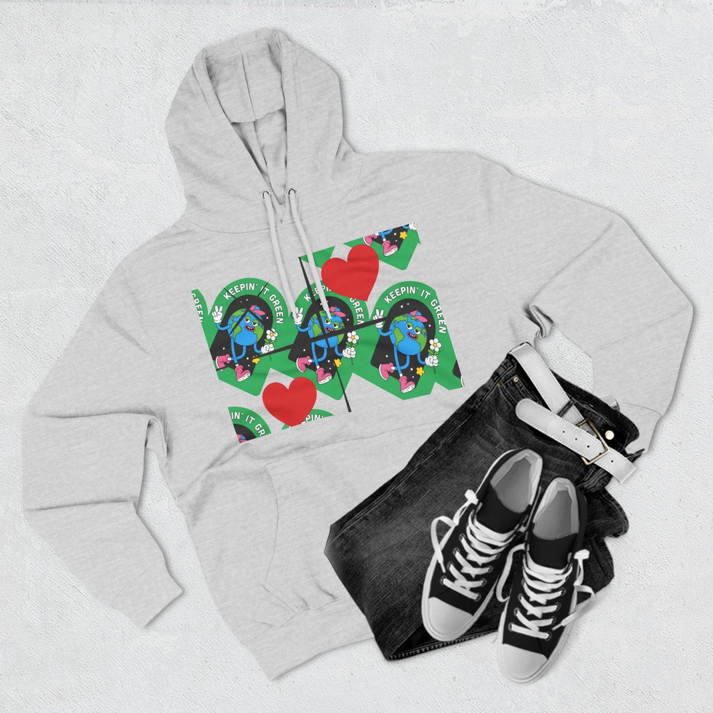 Keep It Green Three-Panel Fleece Hoodie for Eco-Conscious Style