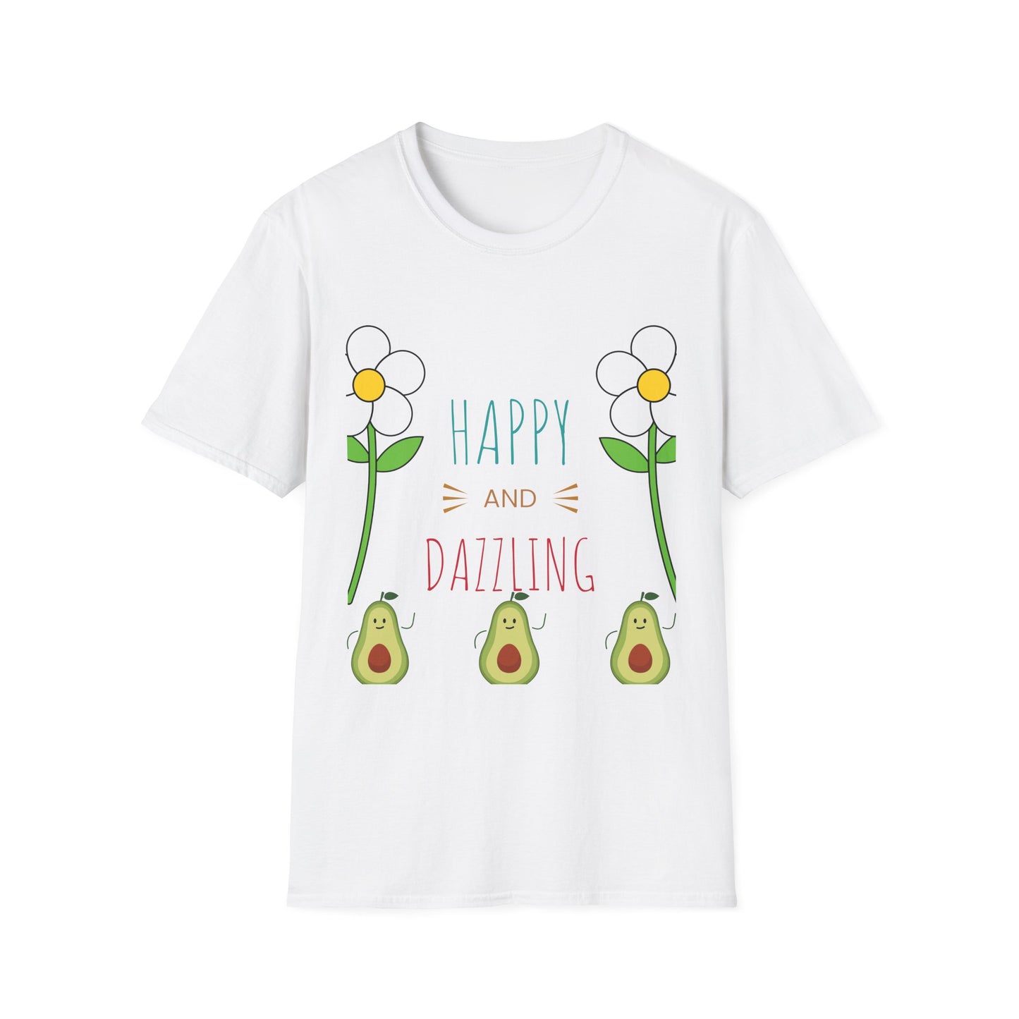 Happy Avocado Graphic Tee, Unisex Softstyle T-Shirt, Cute Gift for Friends, Summer Fashion, Funny Quote Shirt