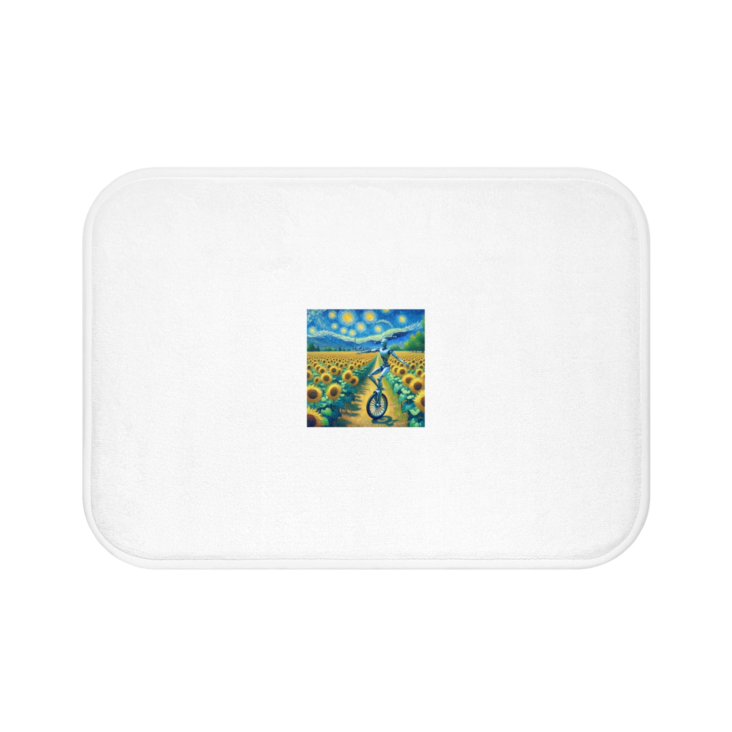 Whimsical Bicycle Bath Mat, Artistic Home Decor, Sunflower and Starry Night Design, Fun Bathroom Accessory, Unique Gift for Cycling Lovers,