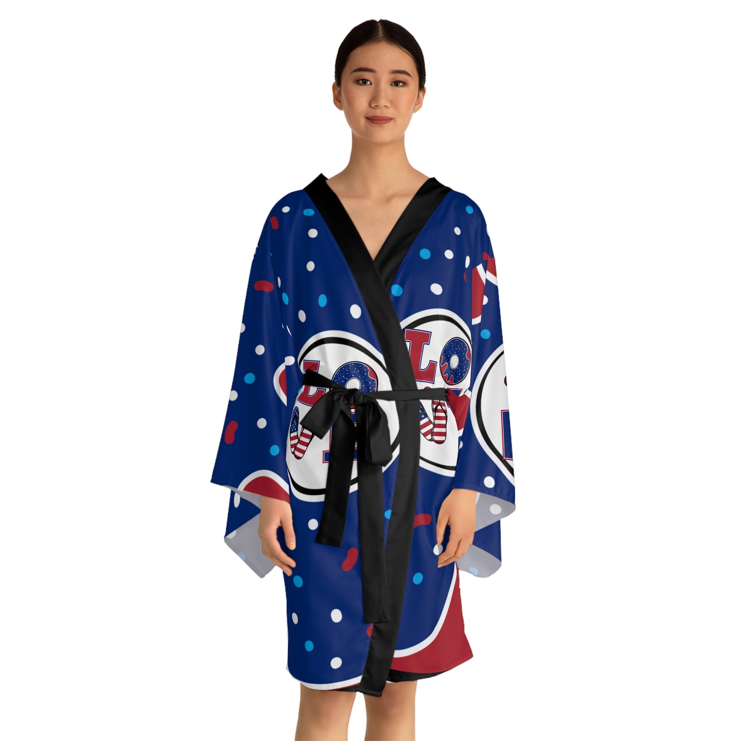 Colorful Long Sleeve Kimono Robe - Fun Patterned Lounge Wear for Relaxing & Celebrations