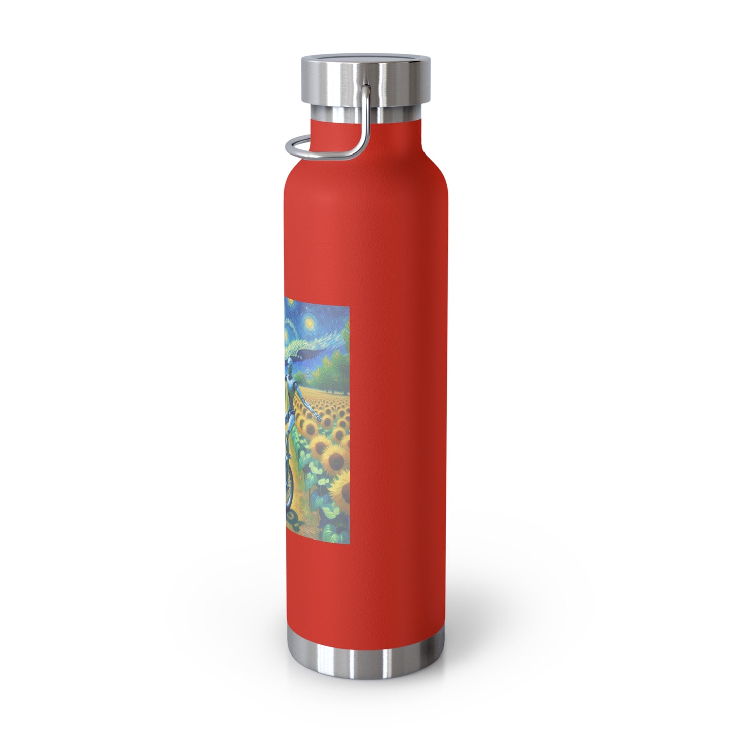 Artistic Copper Vacuum Insulated Bottle - 22oz Sunflower Design, Eco-Friendly Water Bottle, Travel Mug, Gift for Nature Lovers, Camping