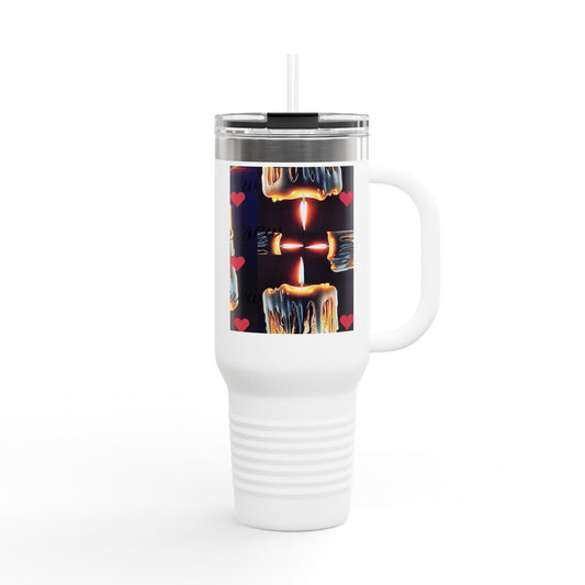 Cozy Candle-Inspired Insulated Travel Mug, 40oz - Perfect for Coffee Lovers, Gifts for Her, Home Office, Outdoor Adventures, and Cozy Days