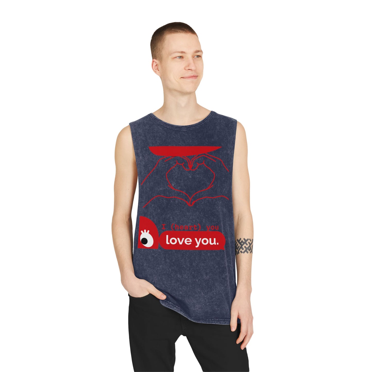 Unisex Stonewash Tank Top - I (heart) You Heart Hands Graphic Tee