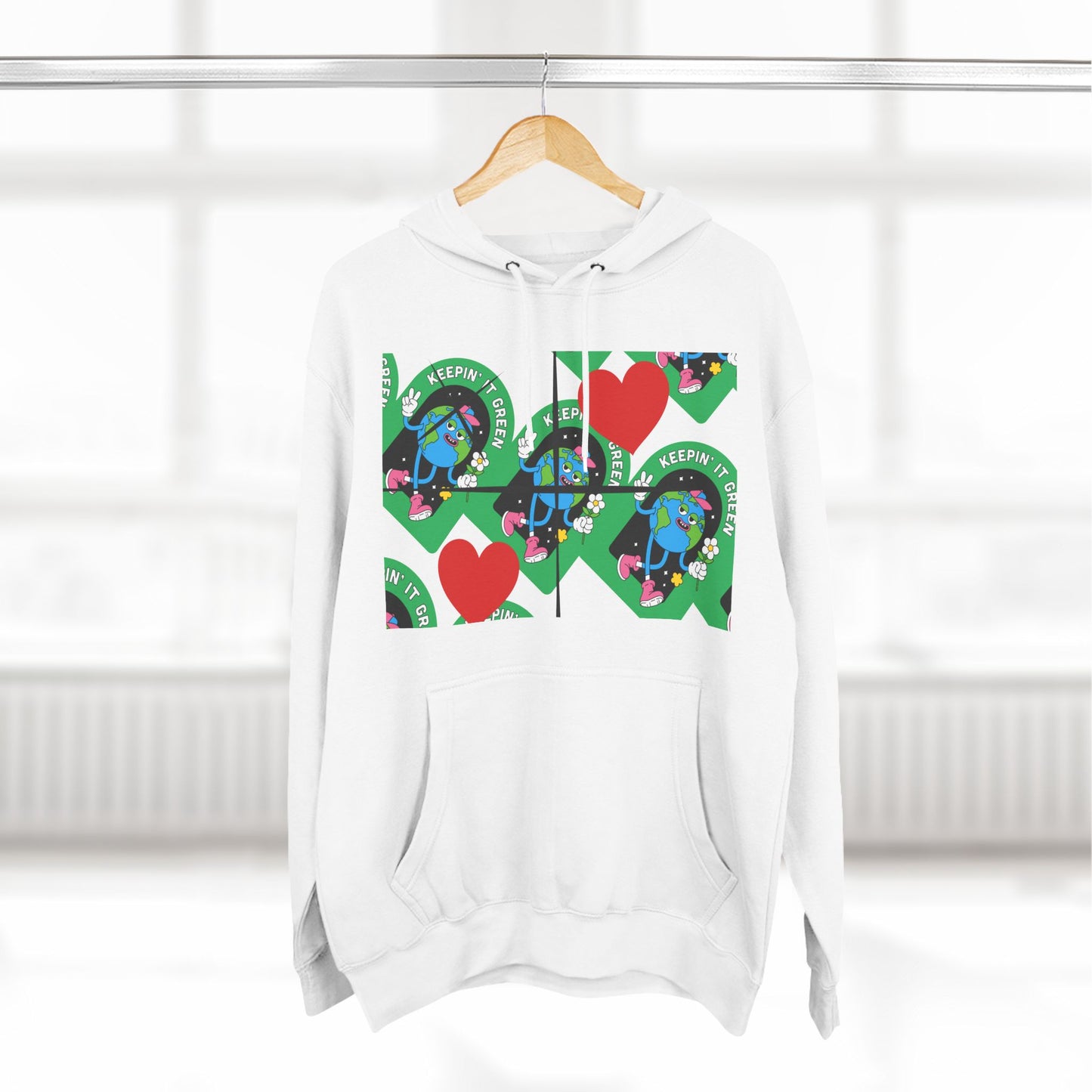 Keep It Green Three-Panel Fleece Hoodie for Eco-Conscious Style