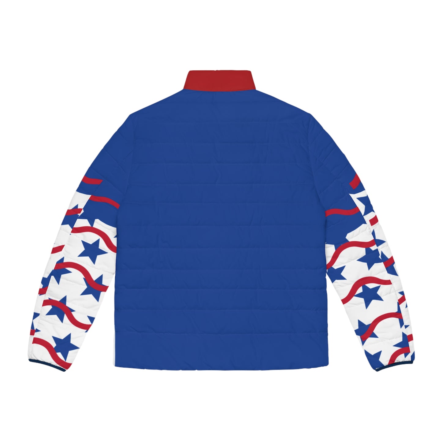 Patriotic Men's Puffer Jacket - Star and Stripe Design