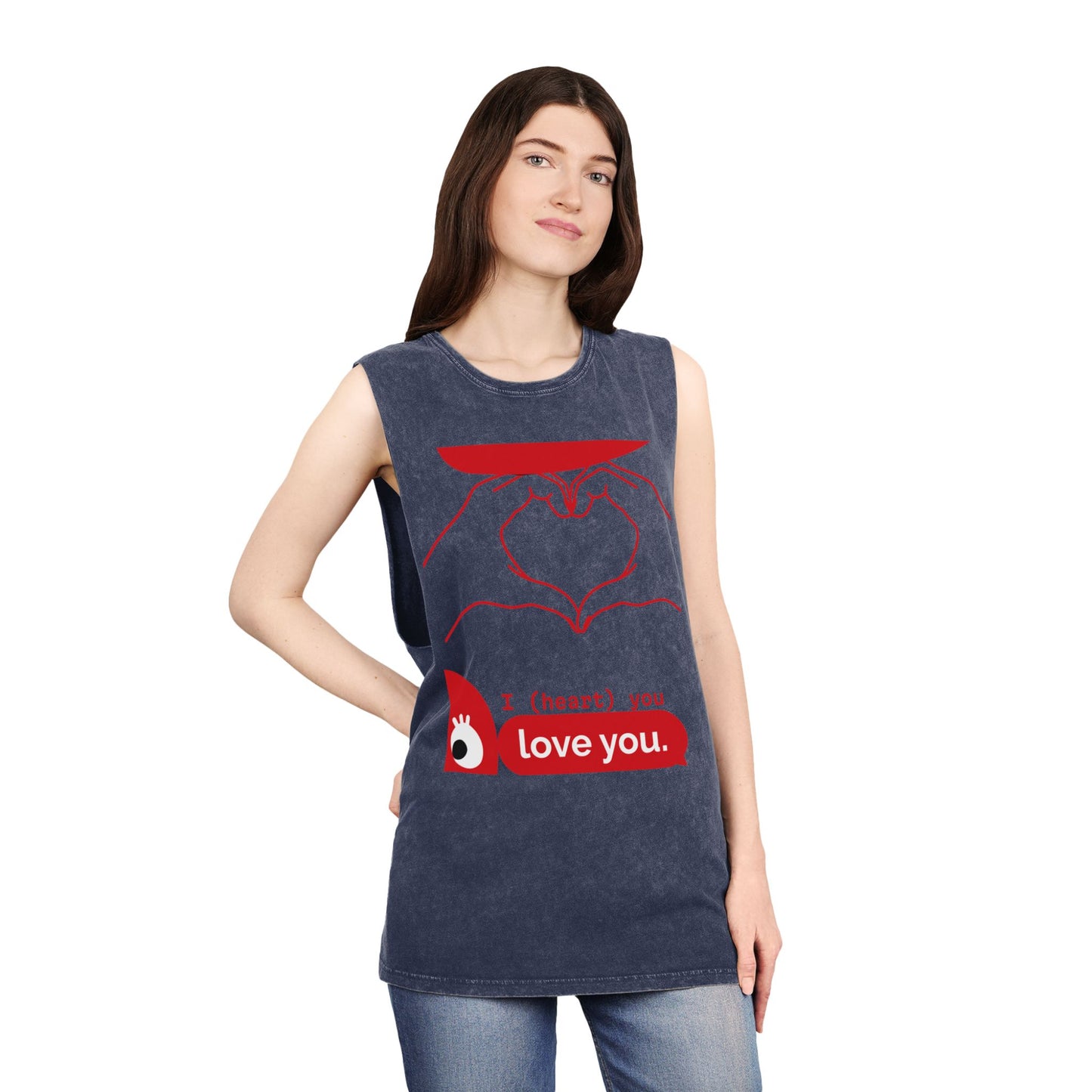 Unisex Stonewash Tank Top - I (heart) You Heart Hands Graphic Tee