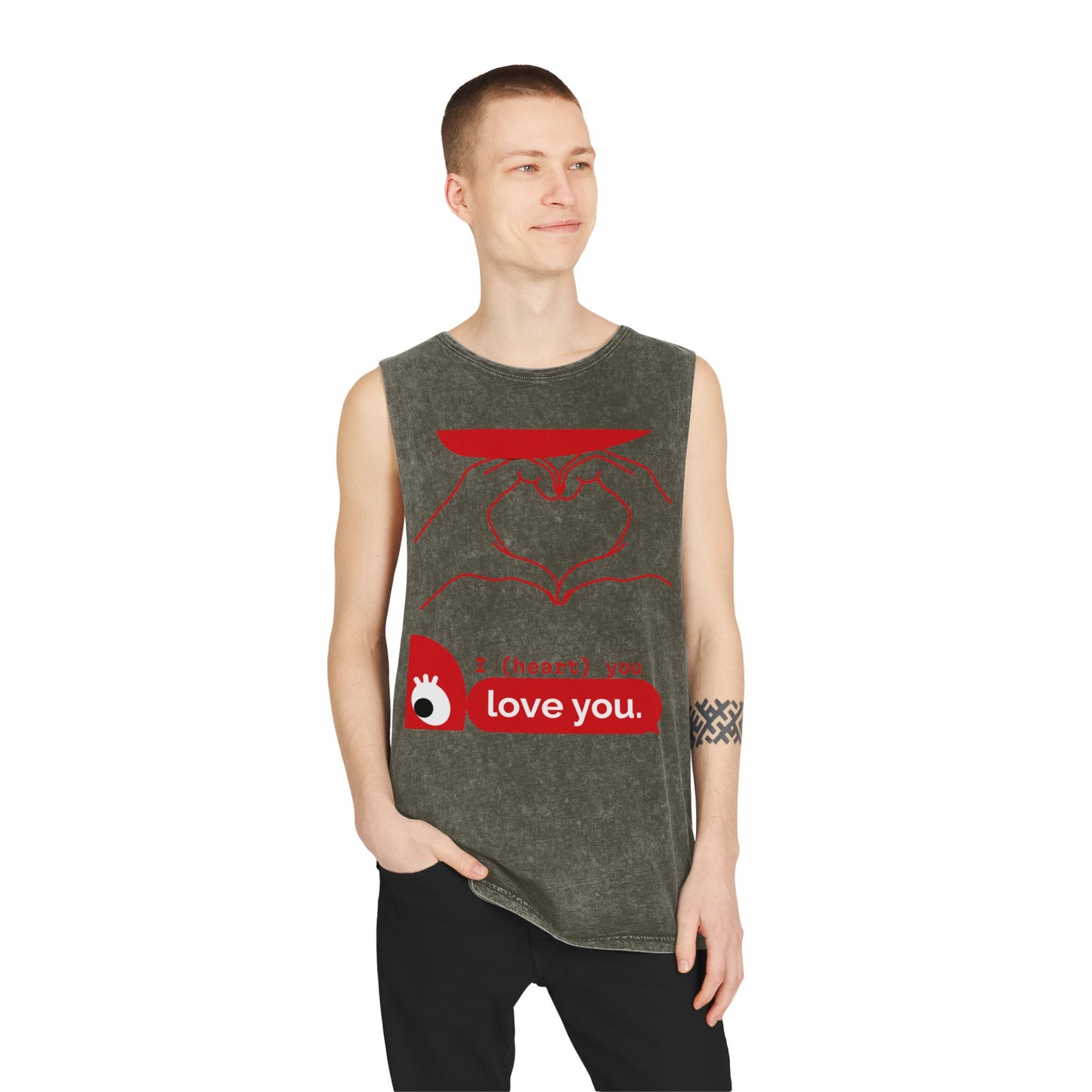 Unisex Stonewash Tank Top - I (heart) You Heart Hands Graphic Tee