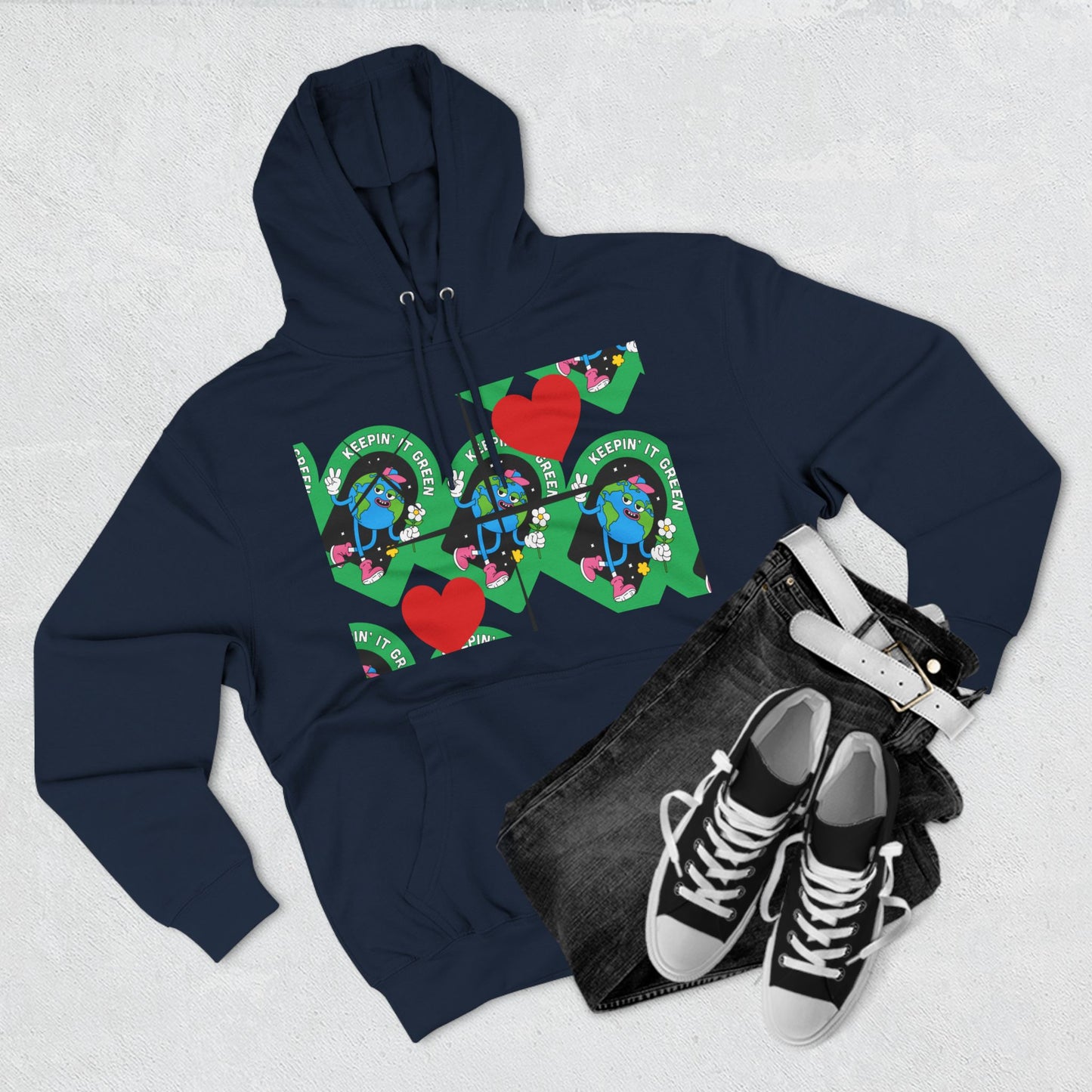 Keep It Green Three-Panel Fleece Hoodie for Eco-Conscious Style