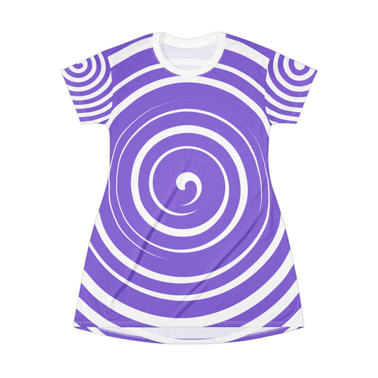 Purple Spiral T-Shirt Dress - Relaxed Vibes for Casual Days, Summer Parties, Festivals, Beachwear, Gift Idea