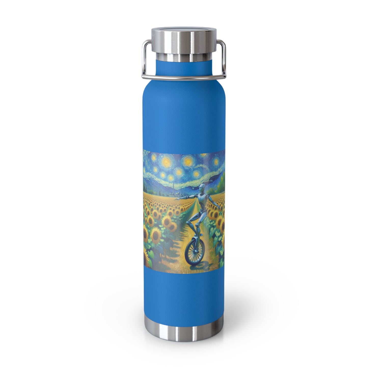 Artistic Copper Vacuum Insulated Bottle - 22oz Sunflower Design, Eco-Friendly Water Bottle, Travel Mug, Gift for Nature Lovers, Camping