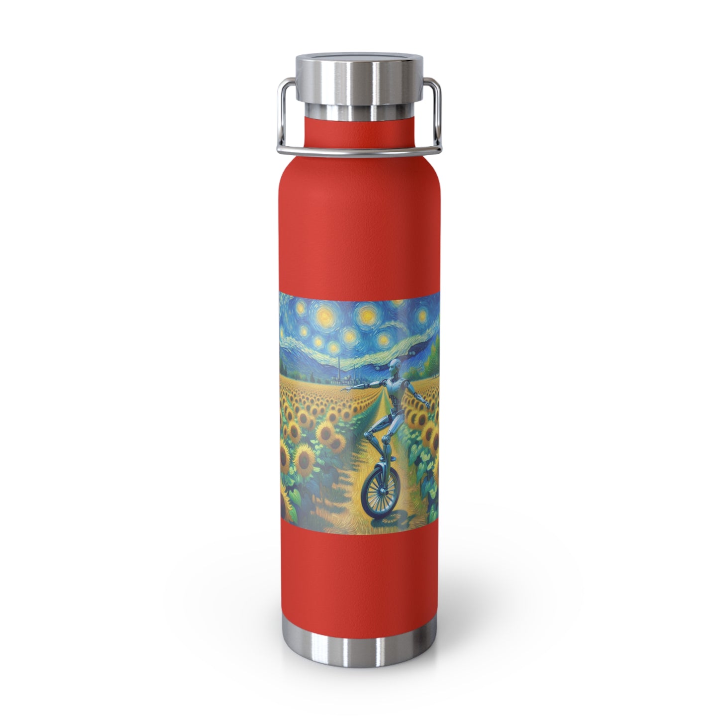 Artistic Copper Vacuum Insulated Bottle - 22oz Sunflower Design, Eco-Friendly Water Bottle, Travel Mug, Gift for Nature Lovers, Camping