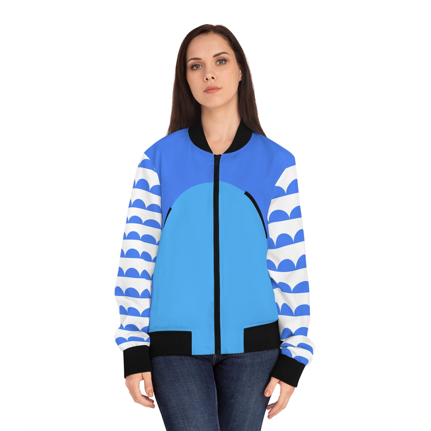 Chic Women's Bomber Jacket with Wave Design - Stylish Outerwear for Every Occasion
