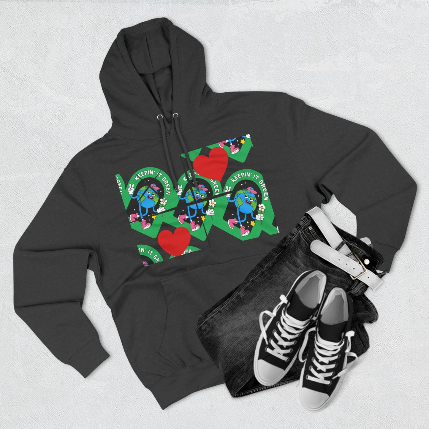 Keep It Green Three-Panel Fleece Hoodie for Eco-Conscious Style
