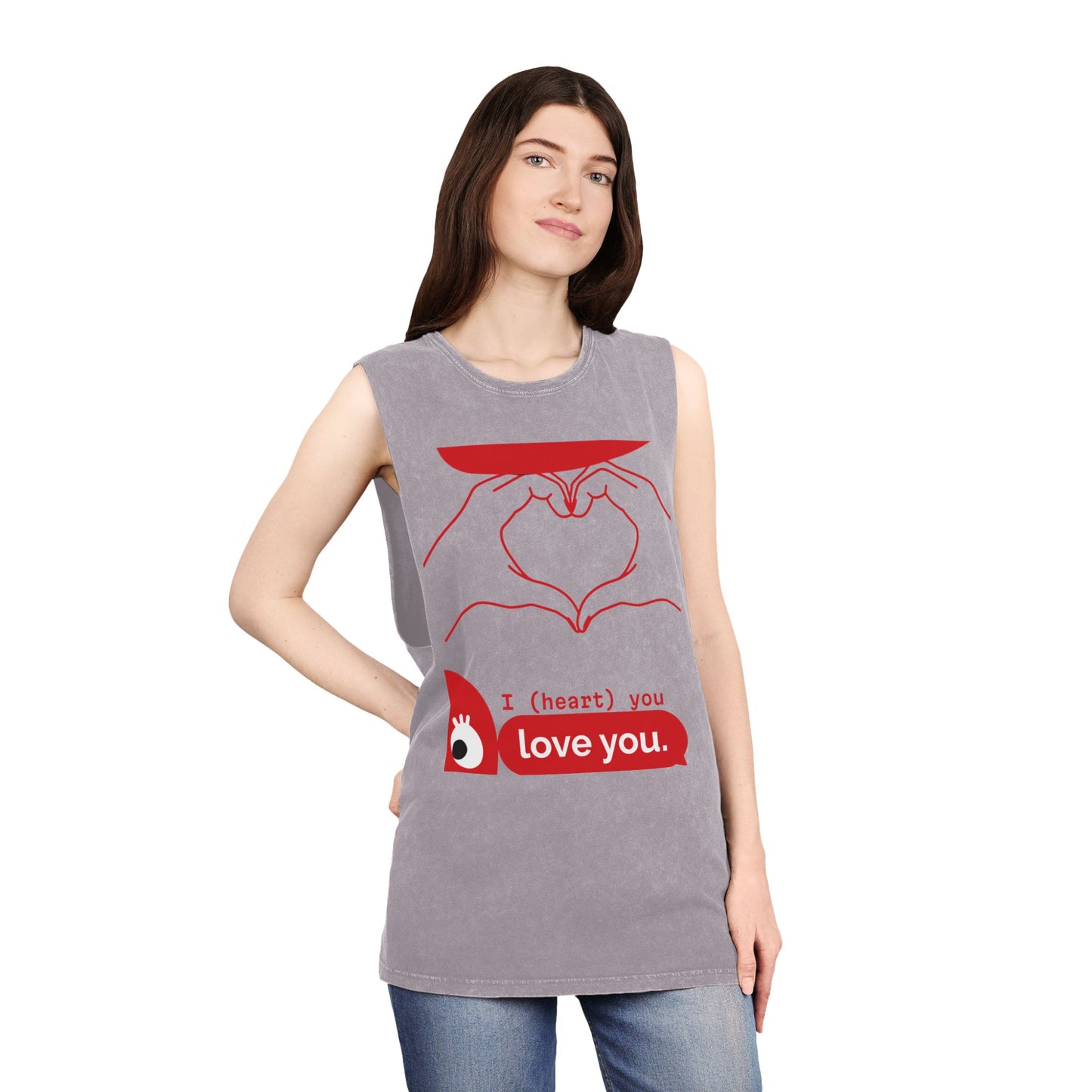 Unisex Stonewash Tank Top - I (heart) You Heart Hands Graphic Tee