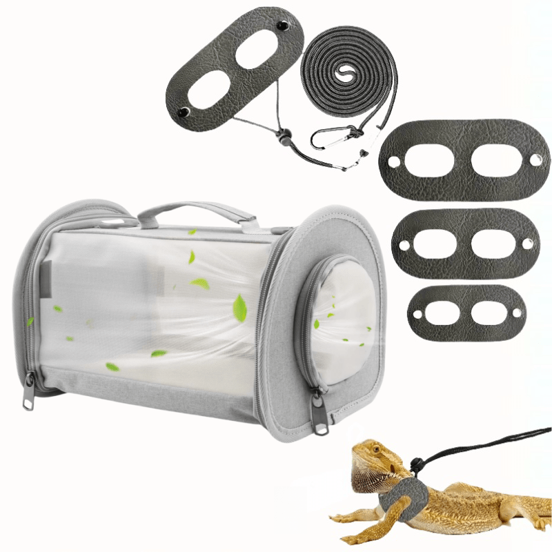 [Trending] Versatile Reptile Carrier Backpack with Leash Set - Durable Nylon, Zip Closure for Small Pets & Bearded Dragons