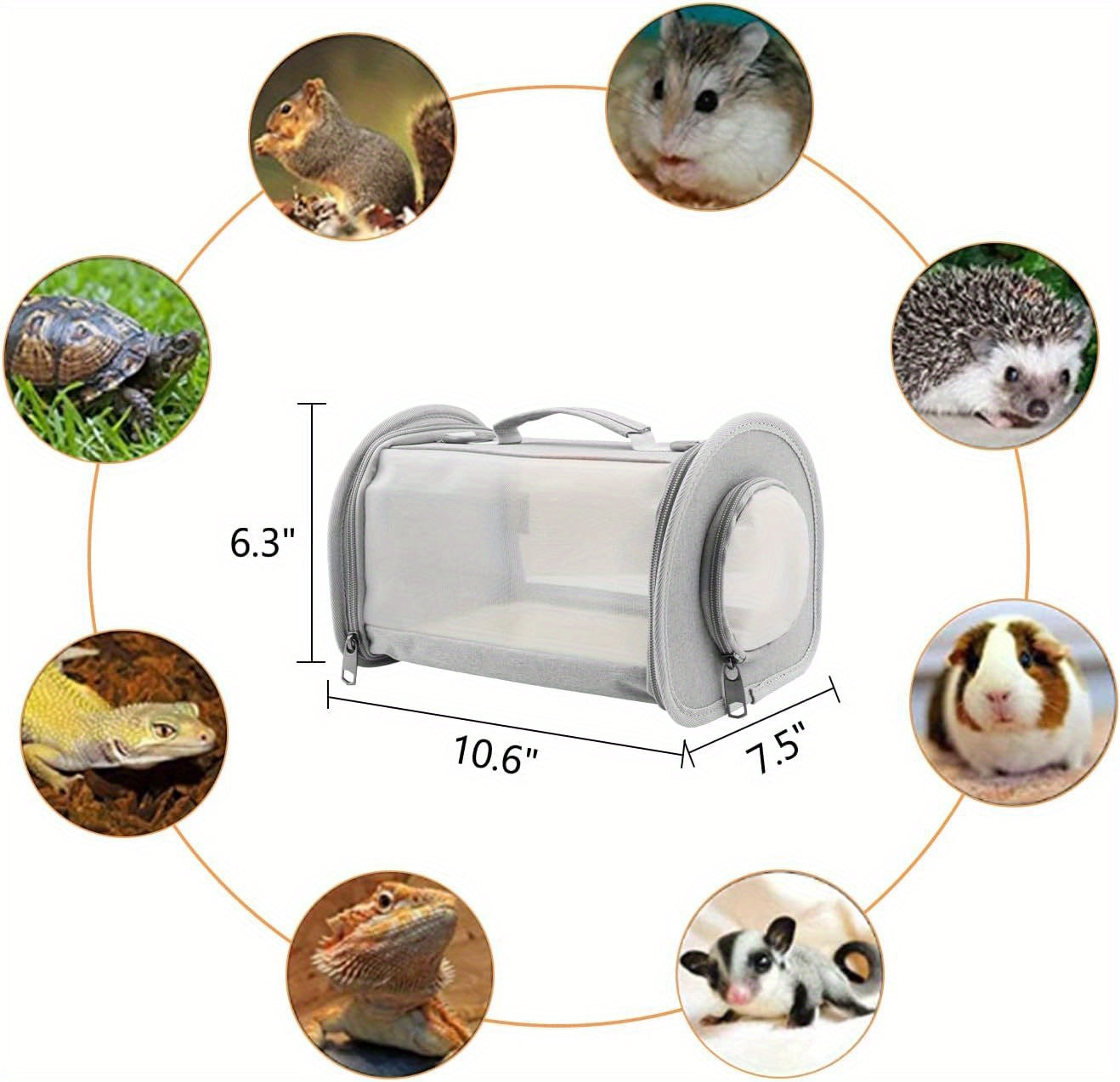 [Trending] Versatile Reptile Carrier Backpack with Leash Set - Durable Nylon, Zip Closure for Small Pets & Bearded Dragons