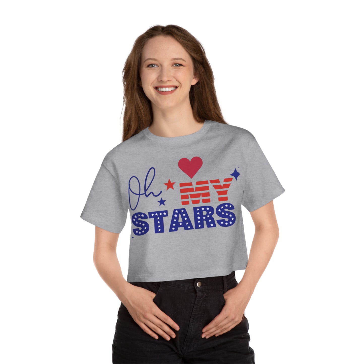 Patriotic Cropped T-Shirt | Oh My Stars | Cute Summer Tee for Women, Holiday Shirt, Casual Wear, July 4th Celebration