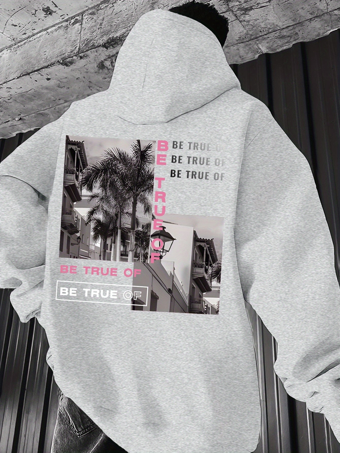 [Trending] Men's Casual Hoodie with Geometric Print - Stretchy Polyester Blend, Machine Washable, Kangaroo Pocket | Perfect for Spring & Fall