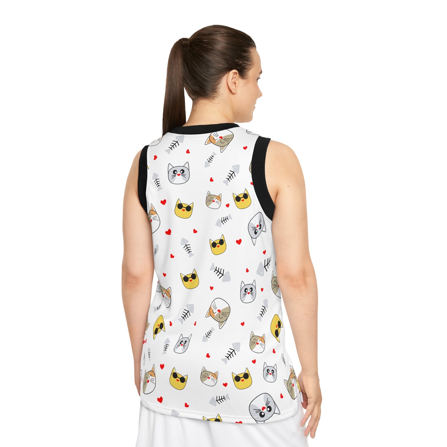 Cat and Bicycle Print Basketball Jersey, Sports Fan Gift, Casual Wear,