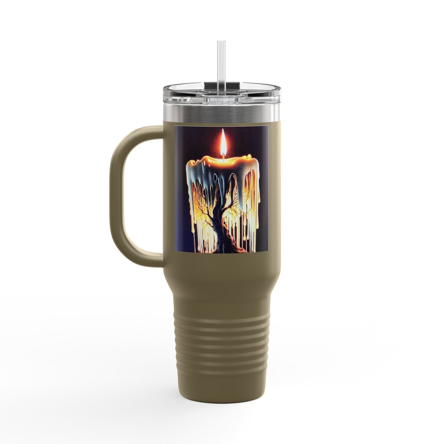 Cozy Candle-Inspired Insulated Travel Mug, 40oz - Perfect for Coffee Lovers, Gifts for Her, Home Office, Outdoor Adventures, and Cozy Days