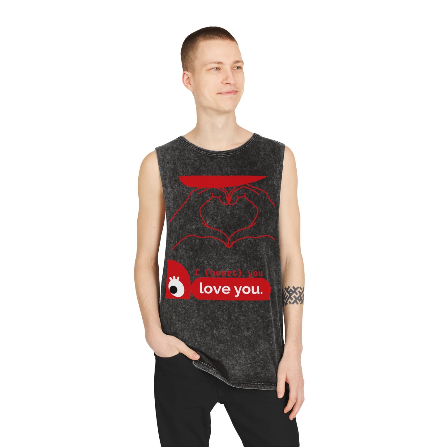 Unisex Stonewash Tank Top - I (heart) You Heart Hands Graphic Tee