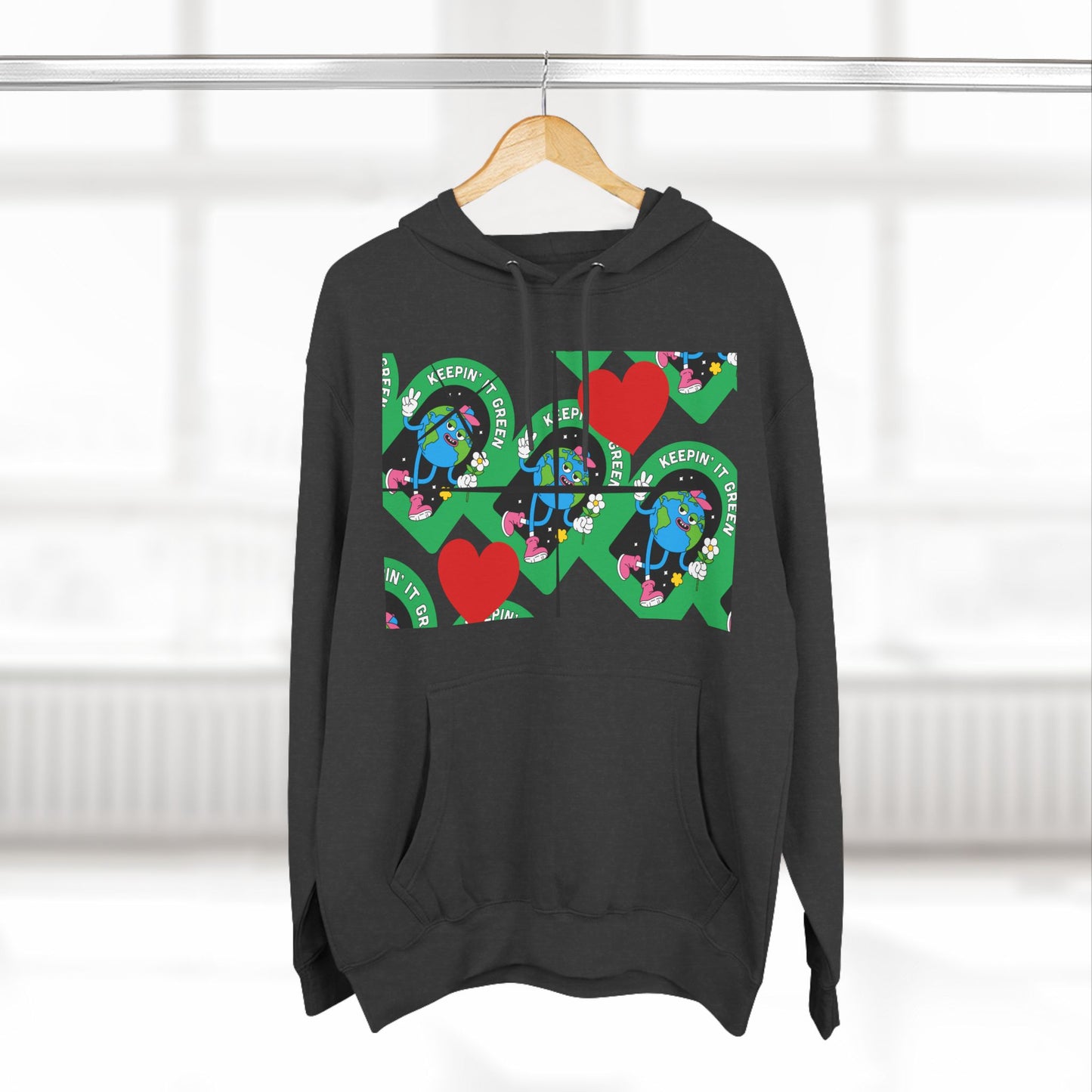 Keep It Green Three-Panel Fleece Hoodie for Eco-Conscious Style