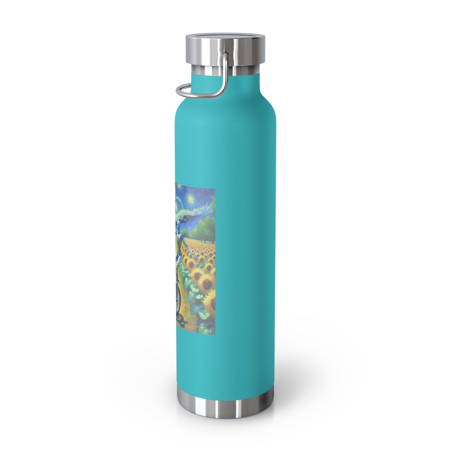 Artistic Copper Vacuum Insulated Bottle - 22oz Sunflower Design, Eco-Friendly Water Bottle, Travel Mug, Gift for Nature Lovers, Camping