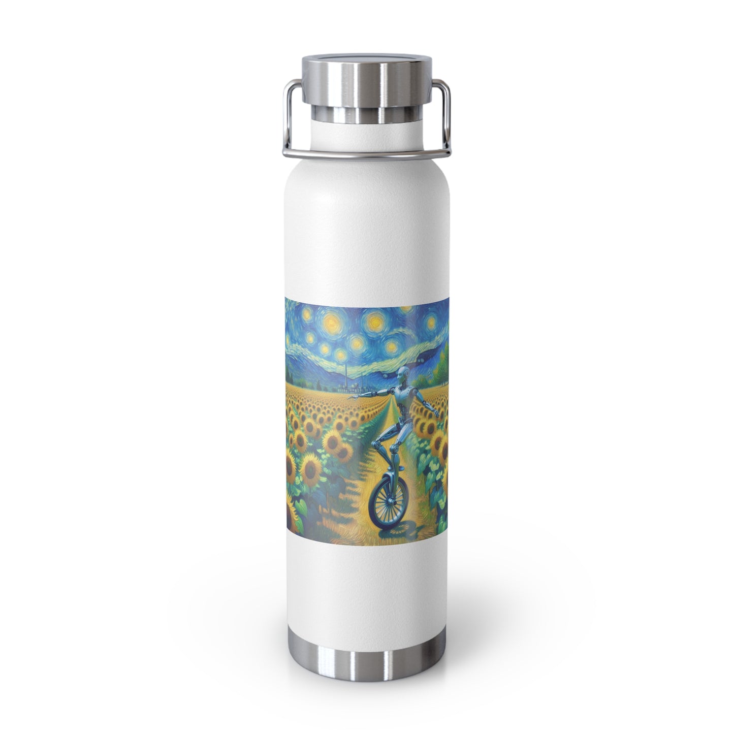 Artistic Copper Vacuum Insulated Bottle - 22oz Sunflower Design, Eco-Friendly Water Bottle, Travel Mug, Gift for Nature Lovers, Camping
