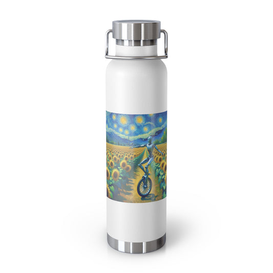 Artistic Copper Vacuum Insulated Bottle - 22oz Sunflower Design, Eco-Friendly Water Bottle, Travel Mug, Gift for Nature Lovers, Camping