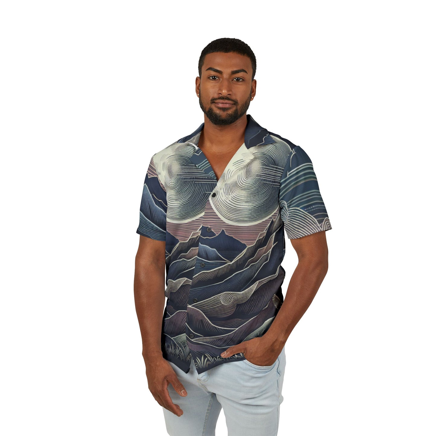 Cosmic Landscape Men's Hawaiian Camp Shirt - Stylish Summer Vacation Wear