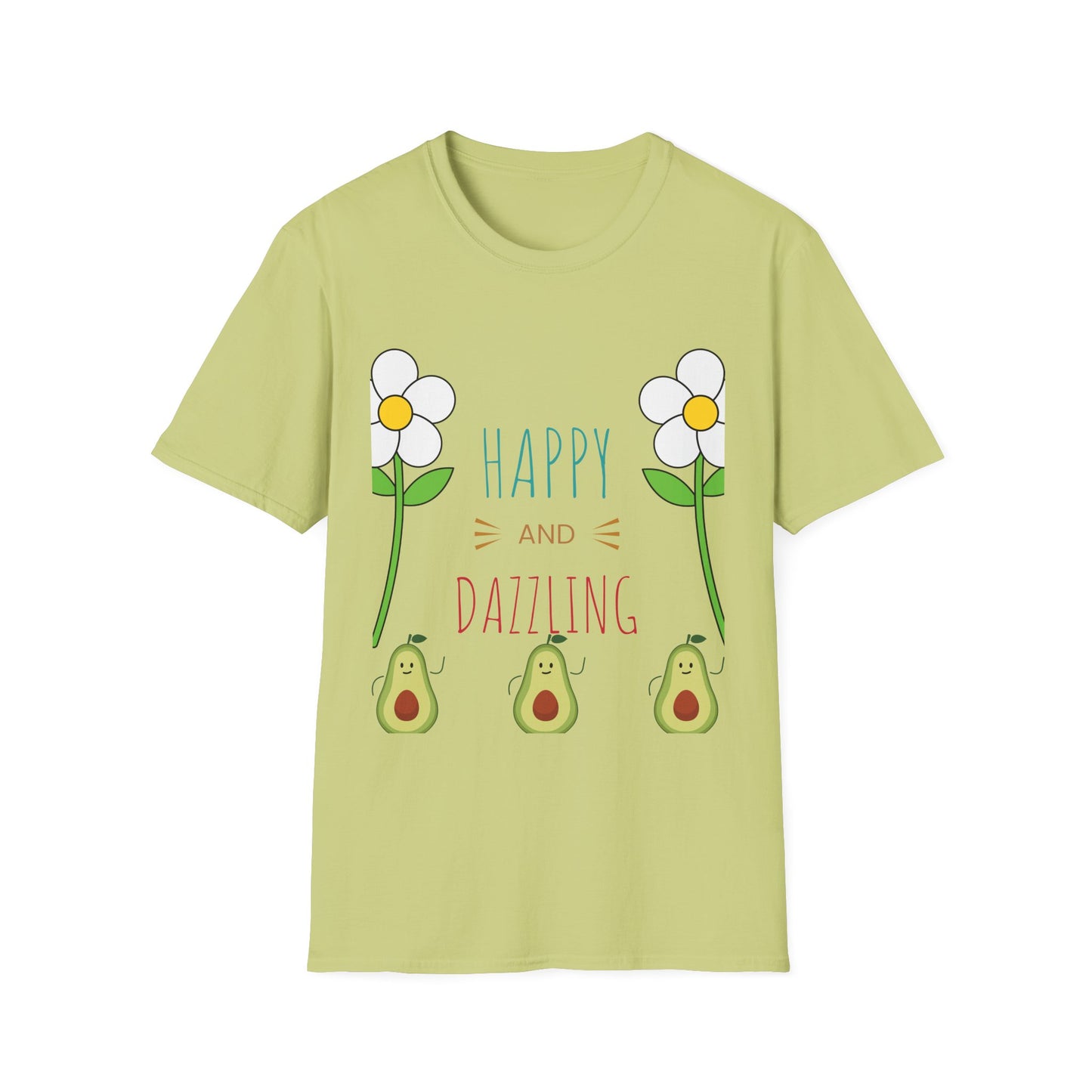 Happy Avocado Graphic Tee, Unisex Softstyle T-Shirt, Cute Gift for Friends, Summer Fashion, Funny Quote Shirt
